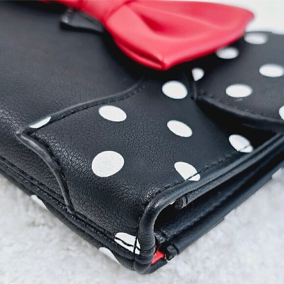 DISNEY LOUNGEFLY Minnie Mounse Red Bow Black and White Polka Dot Flap Wallet - Picture 6 of 11